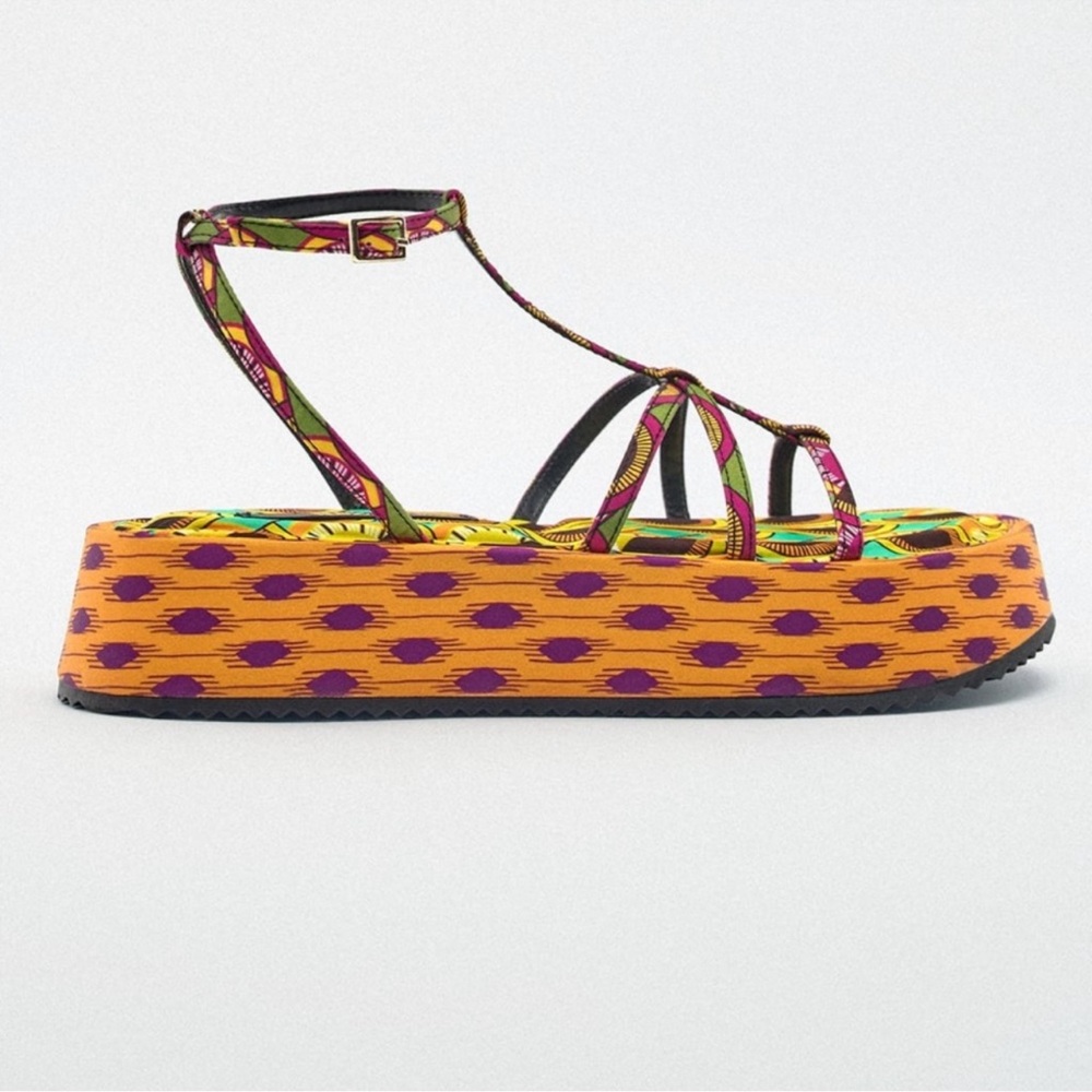 ZARA African Wax Print Multicolored Sandals 7.5
